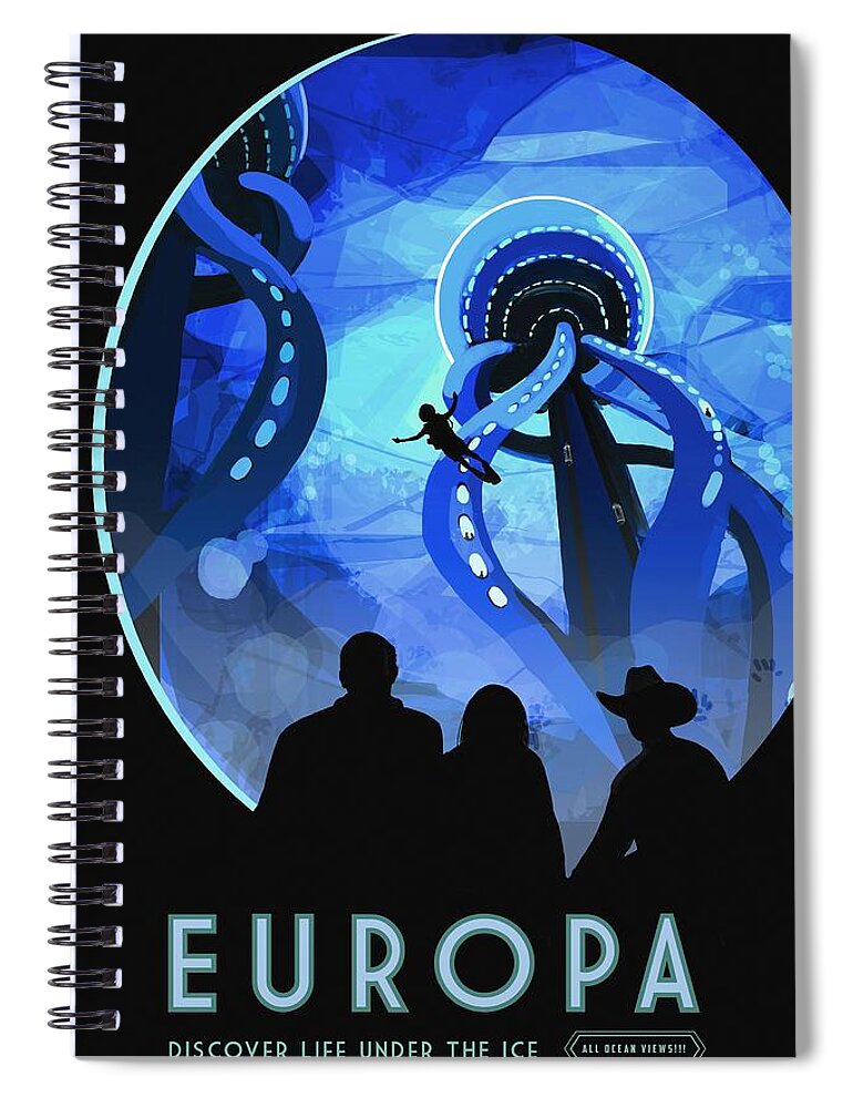 Retro Spiral Notebook featuring the painting Europa Space Travel by Retro Art