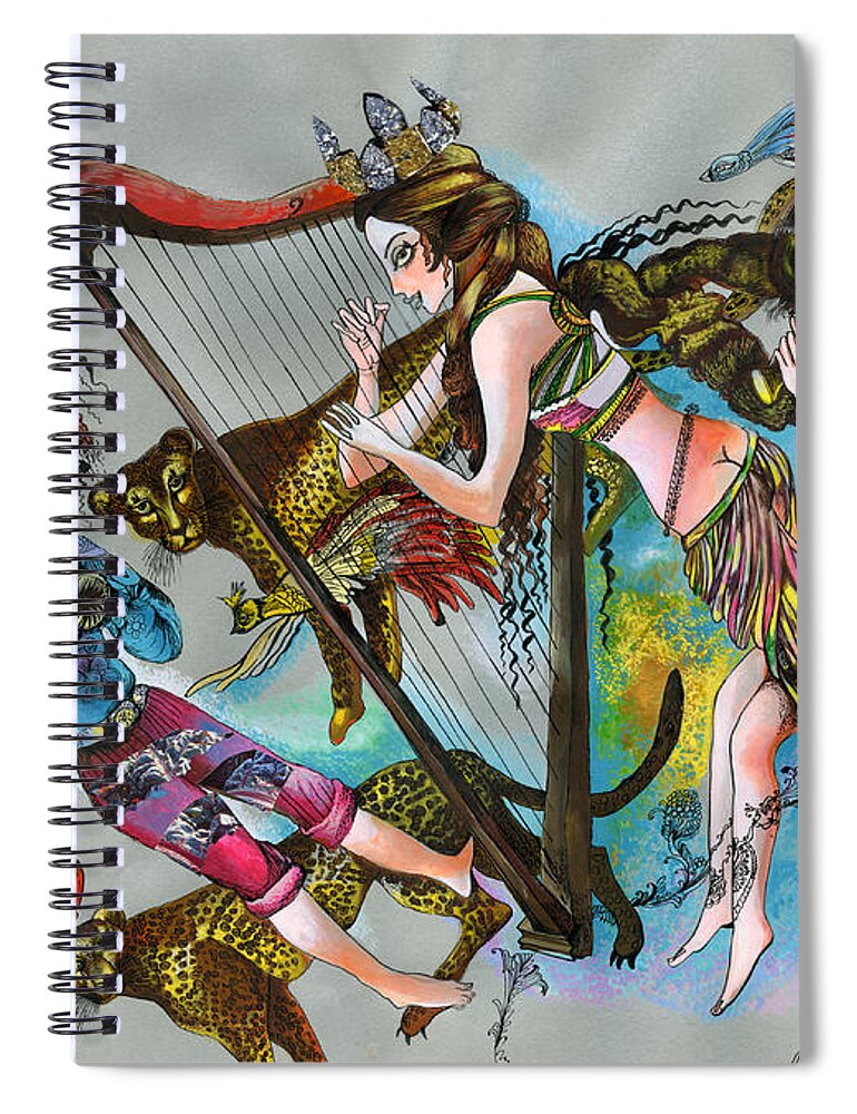 Russian Artists New Wave Spiral Notebook featuring the painting Even Leopards Love the Music by Maya Gusarina