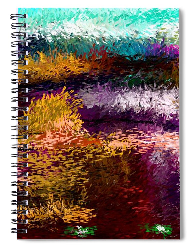 Abstract Spiral Notebook featuring the digital art Evening At The Pond by David Lane