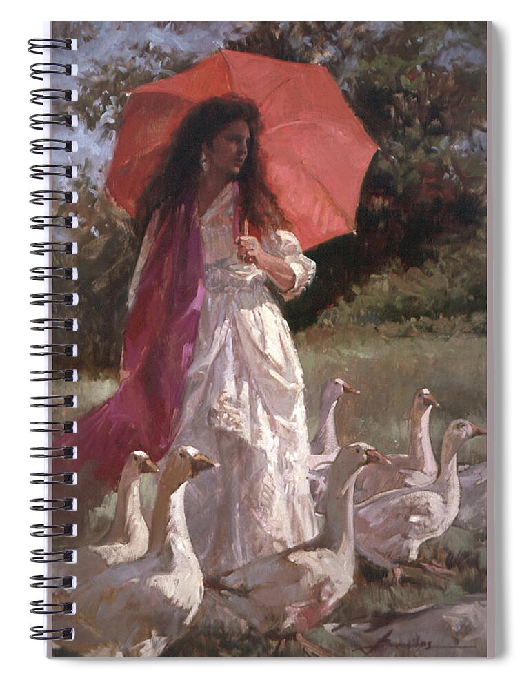 Women With Umbrellas Spiral Notebook featuring the painting Evening Interlude by Elizabeth - Betty Jean Billups