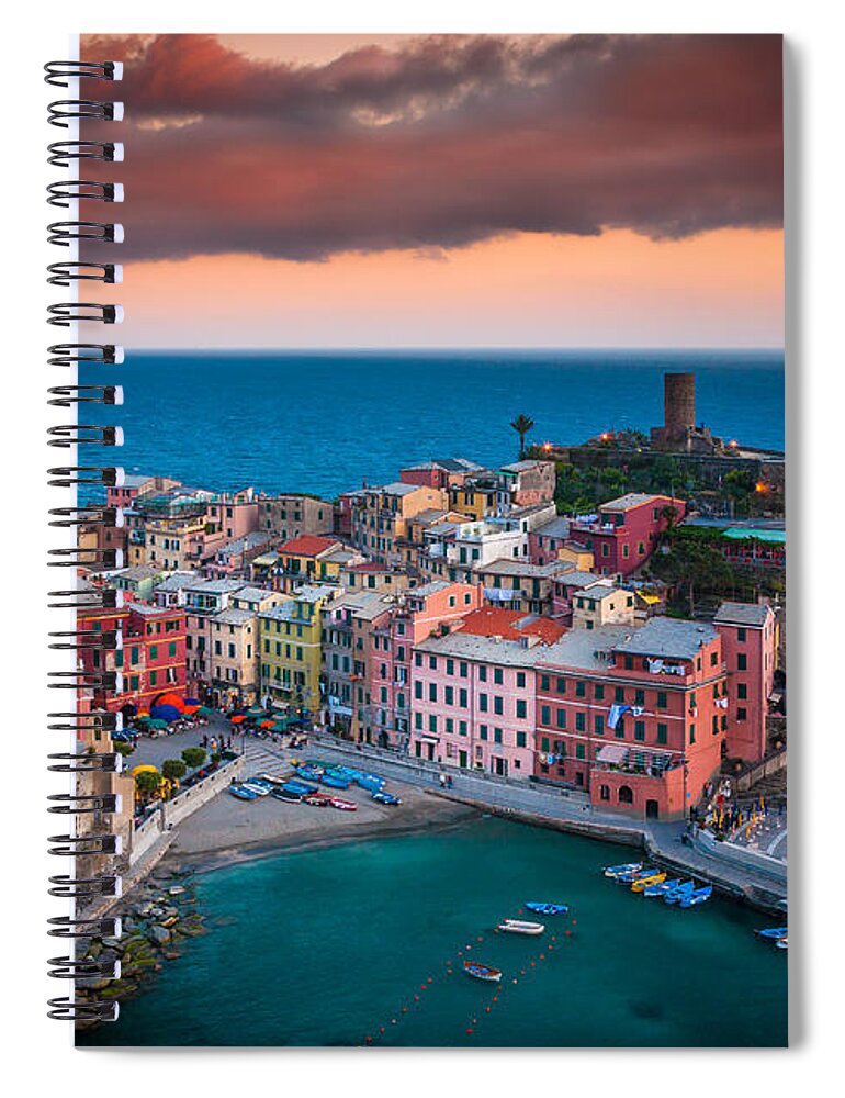 Cinque Terre Spiral Notebook featuring the photograph Evening rolls into Vernazza by Inge Johnsson