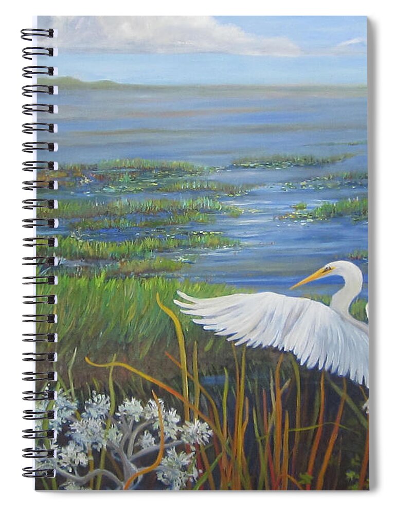 Egret Spiral Notebook featuring the painting Everglades Egret by Anne Marie Brown