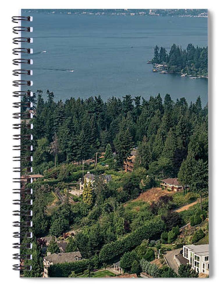 Evergreen Point Spiral Notebook featuring the photograph Evergreen Point Aerial in Medina, Washington by David Oppenheimer