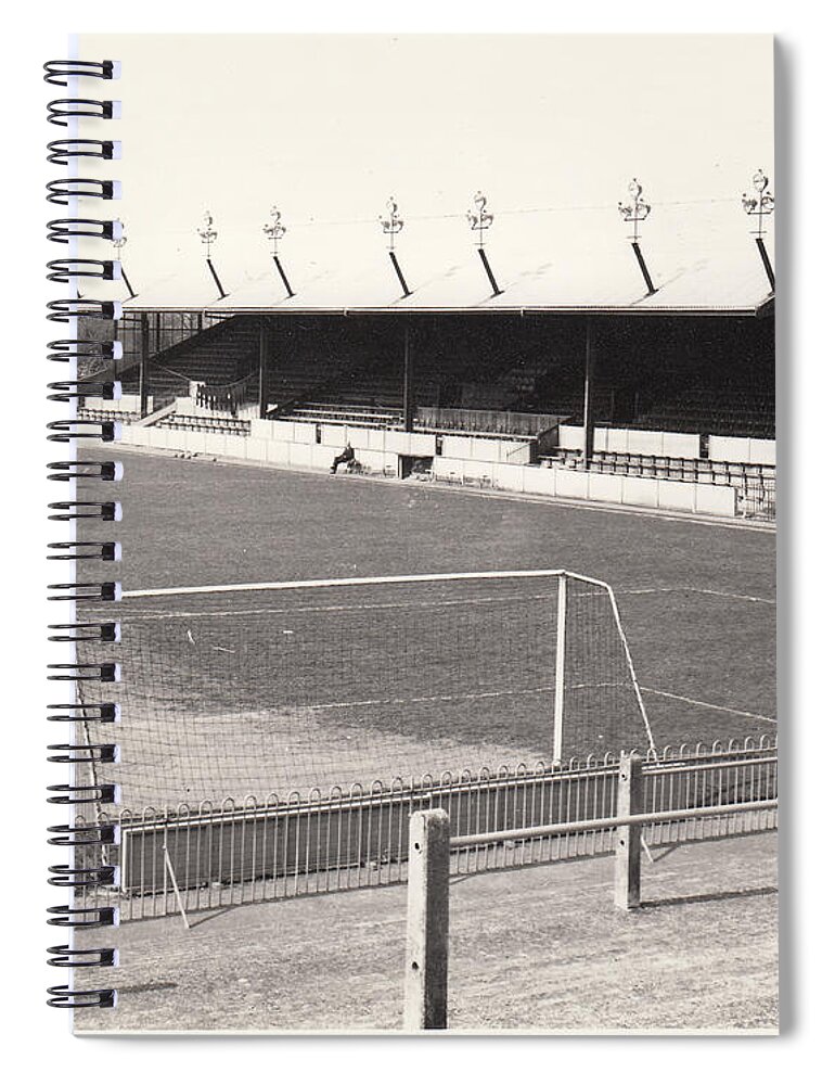  Spiral Notebook featuring the photograph Exeter City - St. James' Park - Grandstand 1 - BW - 1969 by Legendary Football Grounds