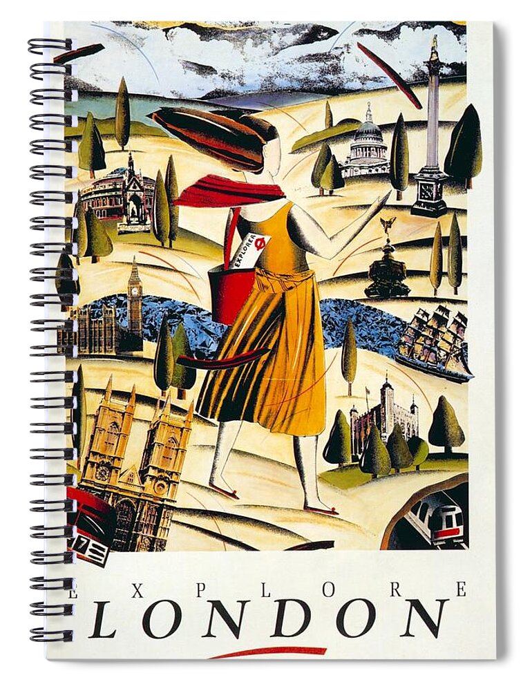 London Spiral Notebook featuring the mixed media Explore London with a London Transport Explorer Pass - London Underground - Retro travel Poster by Studio Grafiikka