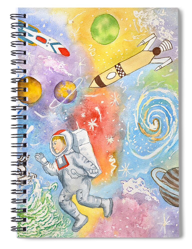 Outer Space Spiral Notebook featuring the painting Exploring Outer Space by Madeline Lovallo