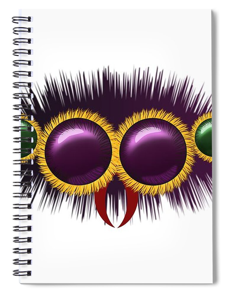 Spider Spiral Notebook featuring the digital art Eyes of the huge hairy spider by Michal Boubin