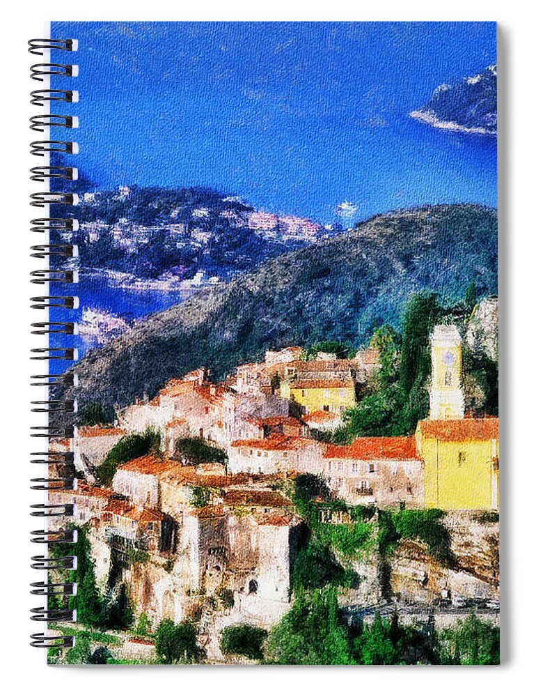 Skyline Spiral Notebook featuring the painting Eze and Cap Ferrat by Dean Wittle