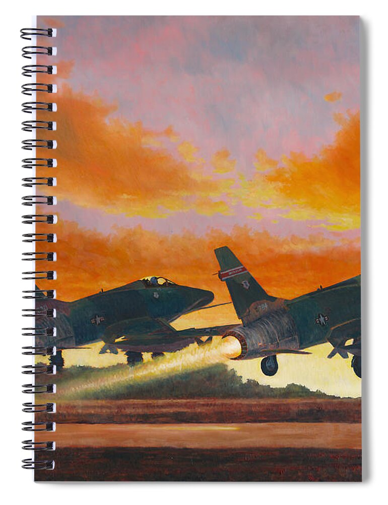 Aviation Art Spiral Notebook featuring the painting F-100D's Missouri ANG at Dusk by Douglas Castleman