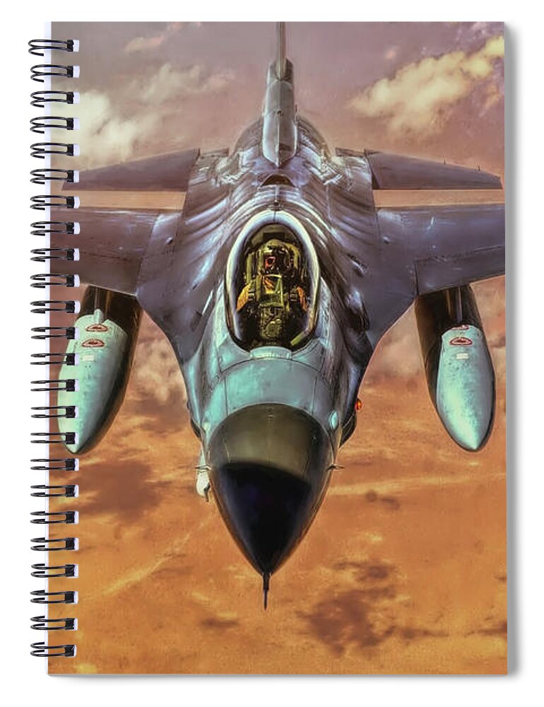 Falcon Spiral Notebook featuring the digital art F 16 Falcom by David Luebbert