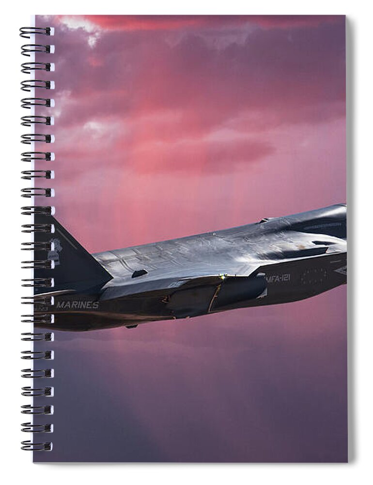 U.s. Marine Corps. Spiral Notebook featuring the mixed media F-35B Lightning 2 by Erik Simonsen