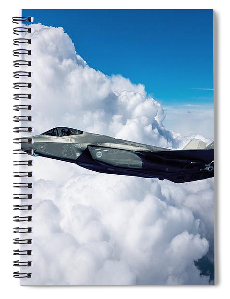 F35 Spiral Notebook featuring the digital art F35 Lightning II by Airpower Art