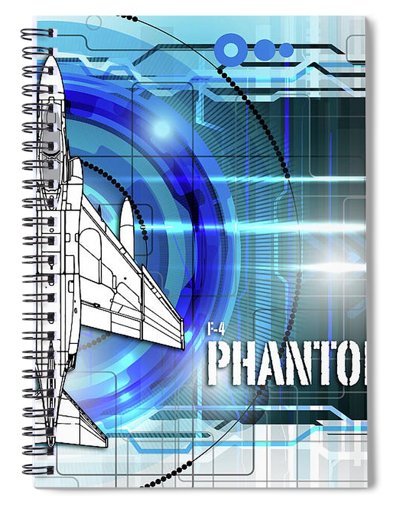 F4 Spiral Notebook featuring the digital art F4 Phantom Blueprint by Airpower Art