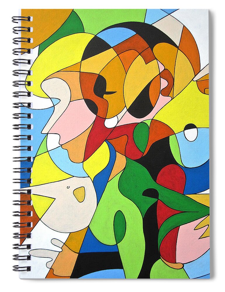 Faces Spiral Notebook featuring the painting Faces by Konni Jensen