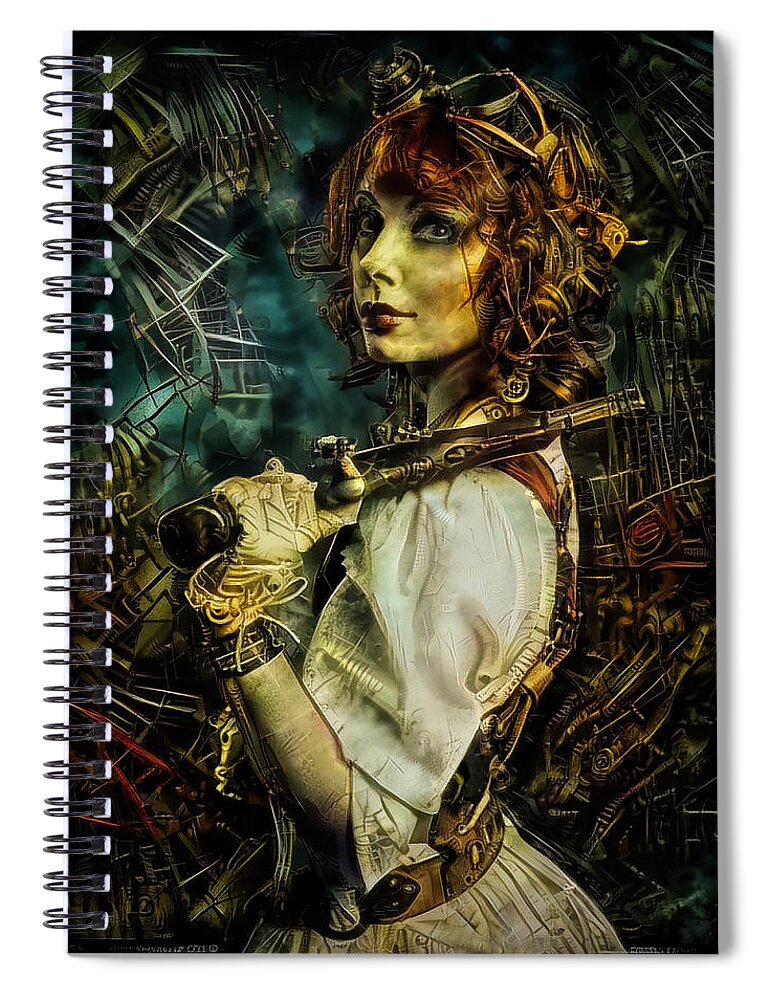 Steampunk Spiral Notebook featuring the mixed media Facilitatress by Lilia D