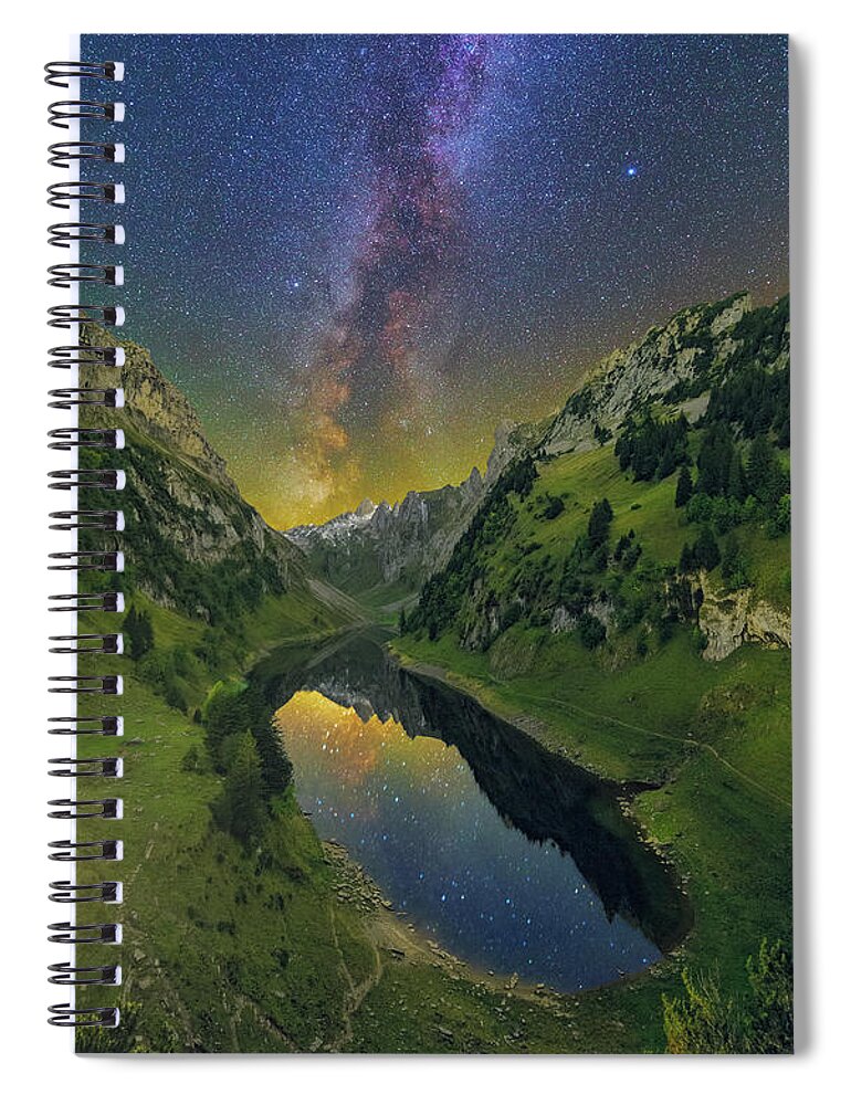 Mountains Spiral Notebook featuring the photograph Faelensee by Night by Ralf Rohner