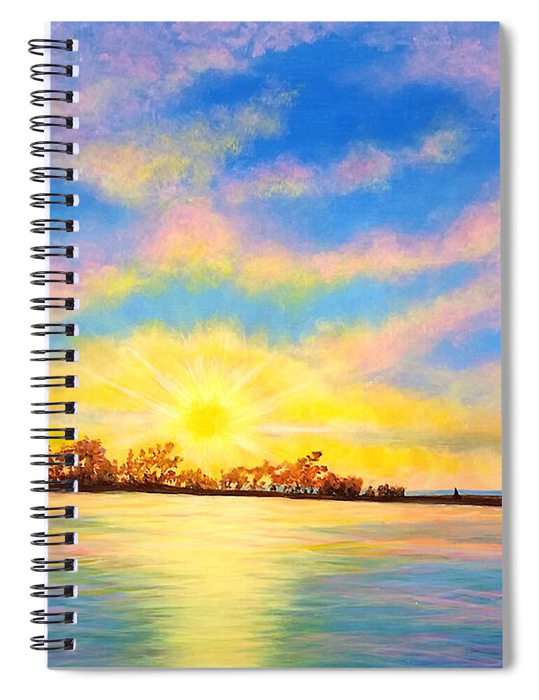 Waterscape Spiral Notebook featuring the painting Fair Haven Sunset by Sarah Irland