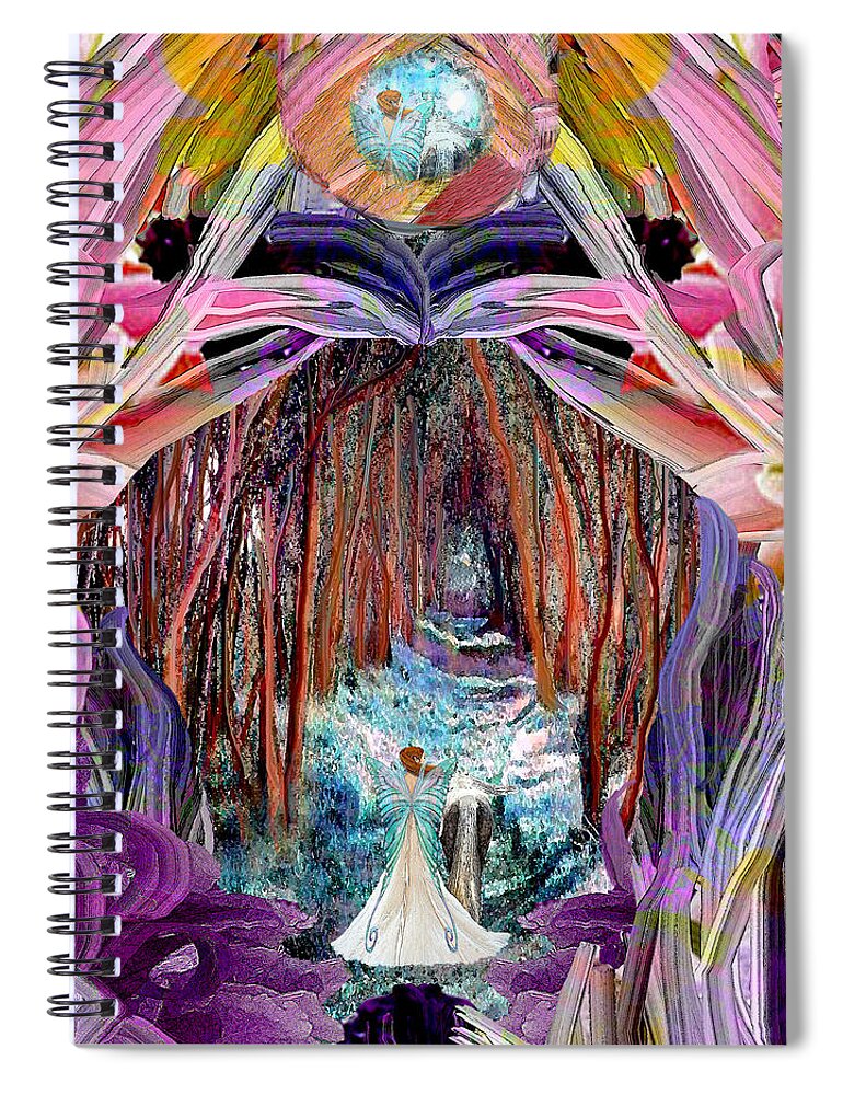 Fantasy Spiral Notebook featuring the painting Fairy and Unicorn by Michele Avanti