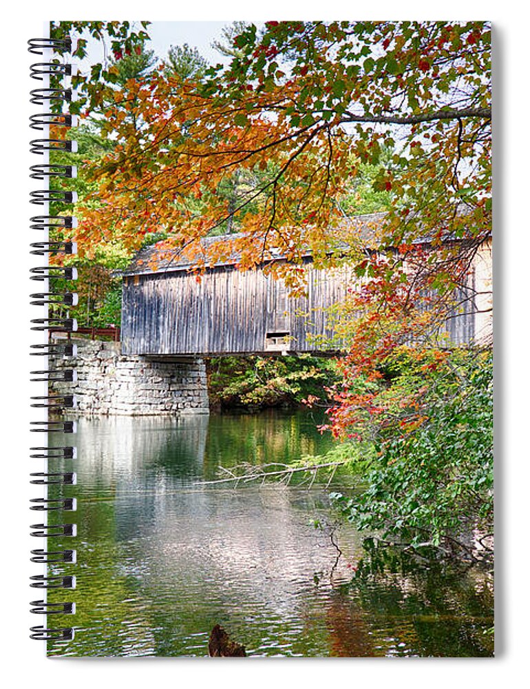 Autumn Foliage New England Spiral Notebook featuring the photograph Fall colors over the Babs covered bridge by Jeff Folger