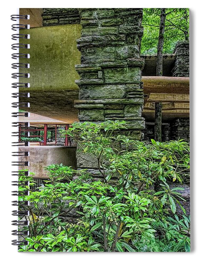 Architecture Spiral Notebook featuring the photograph Falling-Water Frank Lloyd Wright HD by Chuck Kuhn