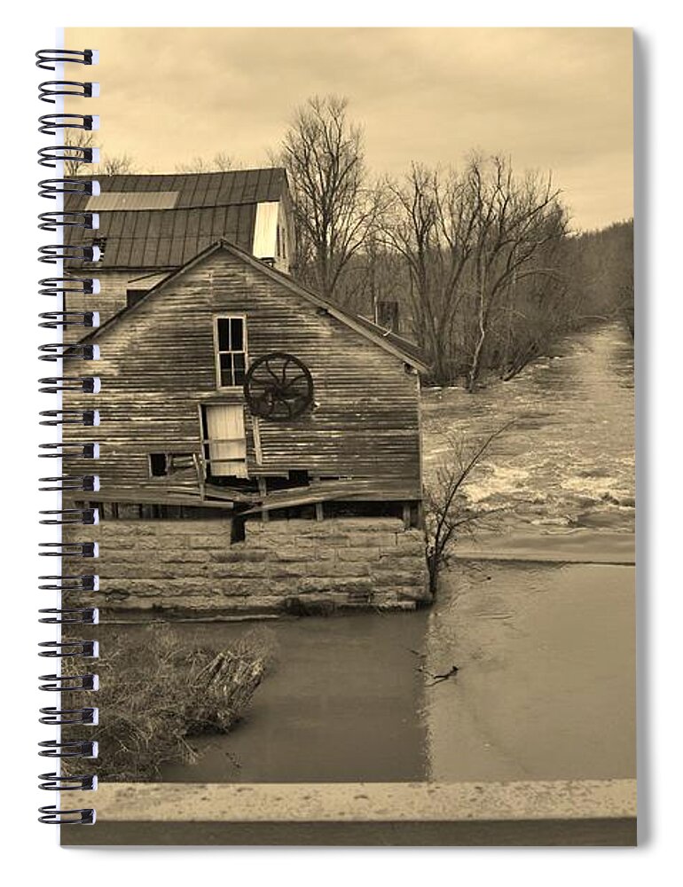 Gristmill Spiral Notebook featuring the photograph Falls of Rough Abandoned Gristmill by Stacie Siemsen
