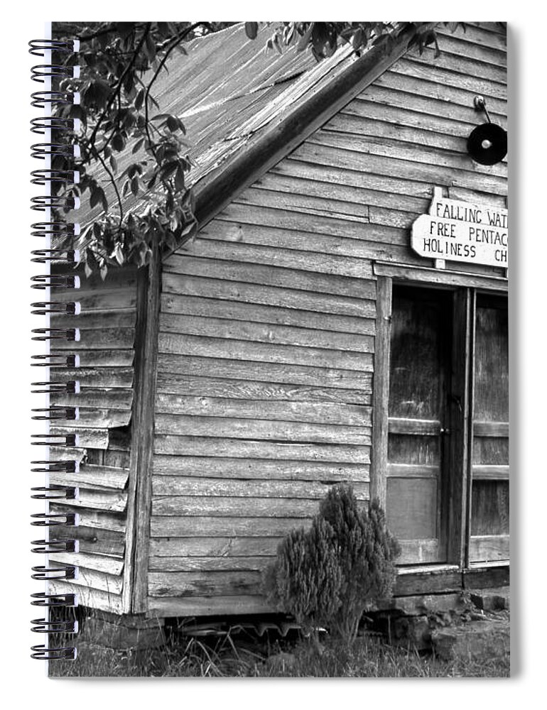 Wood Spiral Notebook featuring the photograph falnH2OchurchBW by Curtis J Neeley Jr