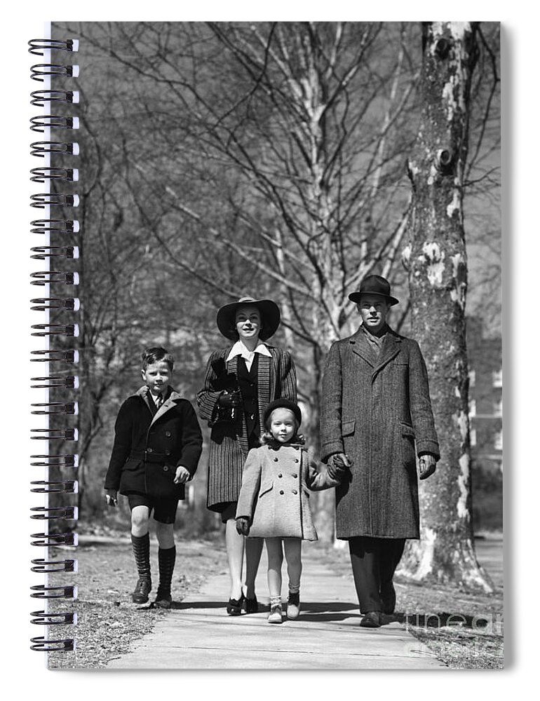 1930s Spiral Notebook featuring the photograph Family Out Walking On A Wintry Day by H. Armstrong Roberts/ClassicStock