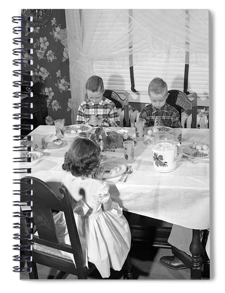 1950s Spiral Notebook featuring the photograph Family Saying Grace, C.1950s by H. Armstrong Roberts/ClassicStock