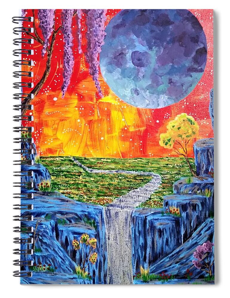 Fantasy Spiral Notebook featuring the painting Fantasy Falls by Ally White