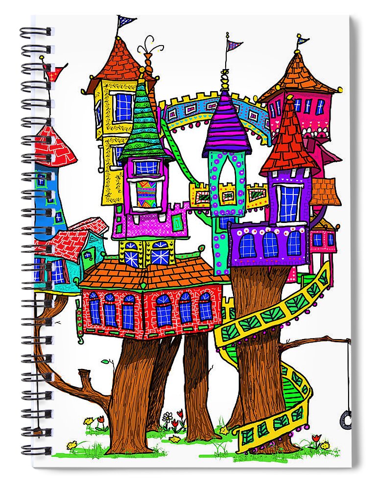 Colorful Spiral Notebook featuring the digital art Fantasy Treehouse by Debra Baldwin