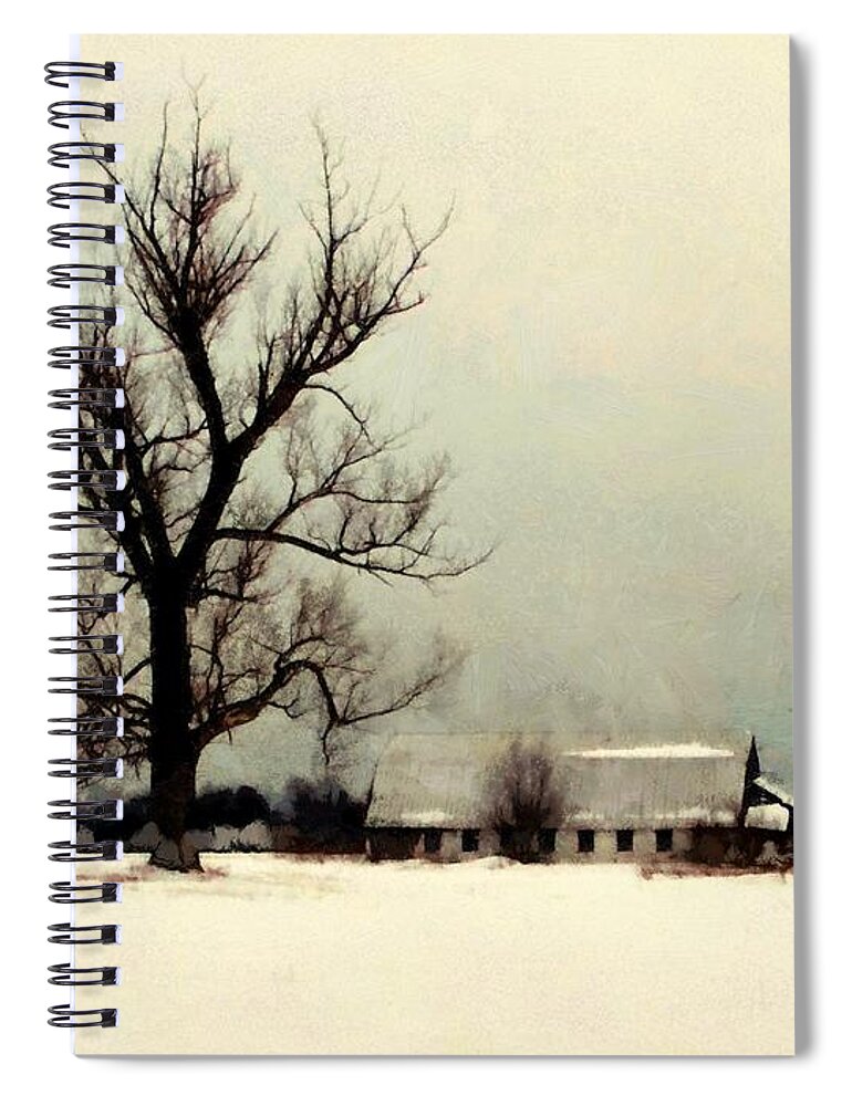 Barn Spiral Notebook featuring the photograph Far from home - Winter Barn by Janine Riley