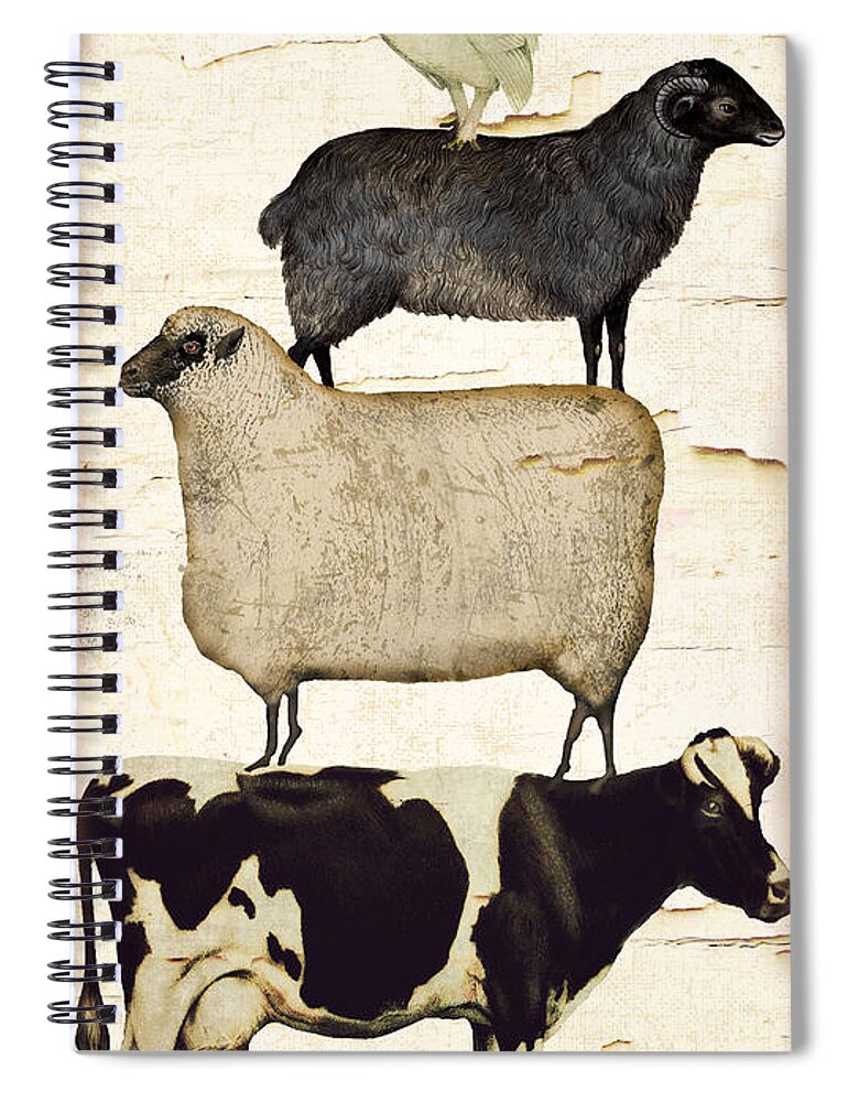 Rooster Spiral Notebook featuring the painting Farm Animals Pileup by Mindy Sommers