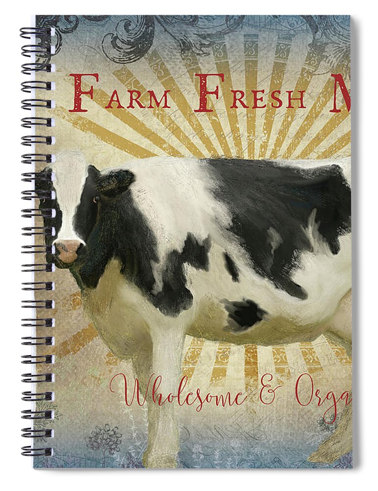 Farm Fresh Spiral Notebook featuring the painting Farm Fresh Milk Vintage Style Typography Country Chic by Audrey Jeanne Roberts