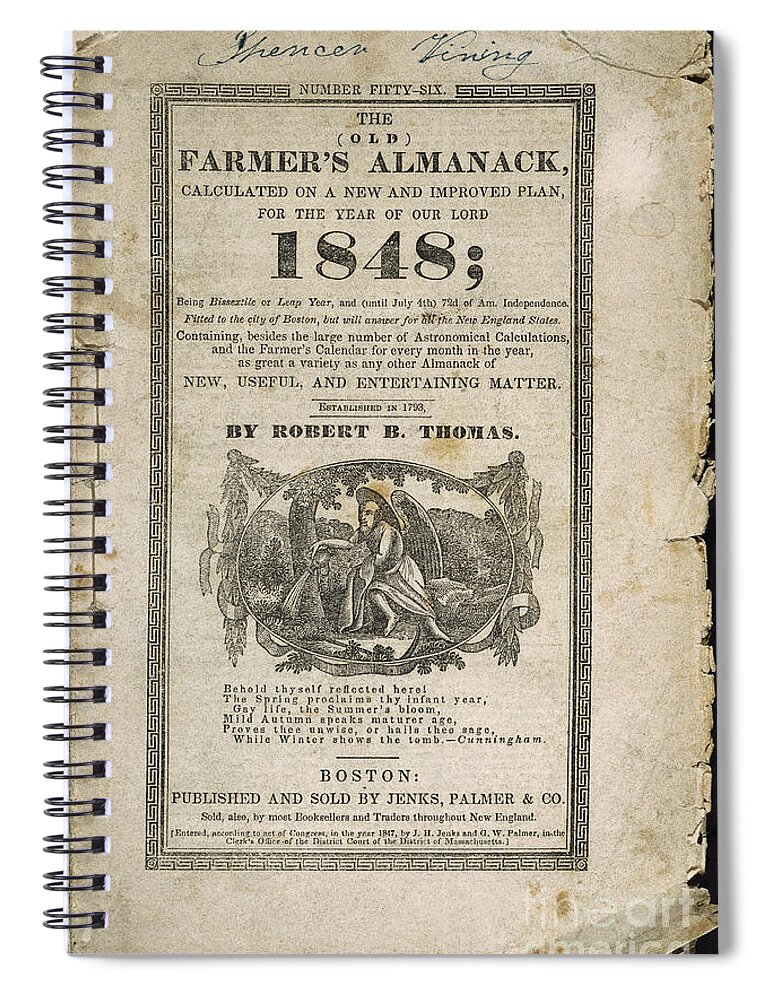 1848 Spiral Notebook featuring the photograph Farmers Almanack, 1848 by Granger