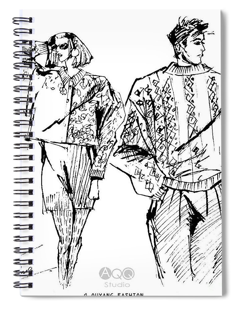 Fashion Illustration Spiral Notebook featuring the painting Fashion Couple by Leslie Ouyang