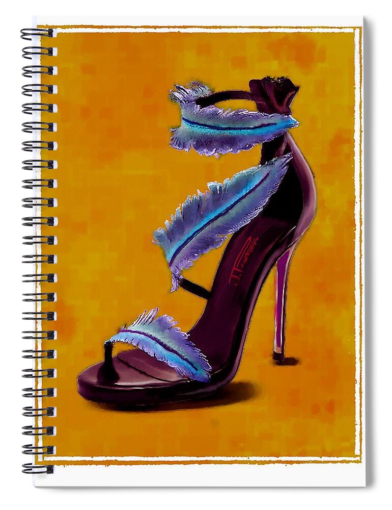 Footwear Spiral Notebook featuring the painting Feathered Evening shoe by Jann Paxton
