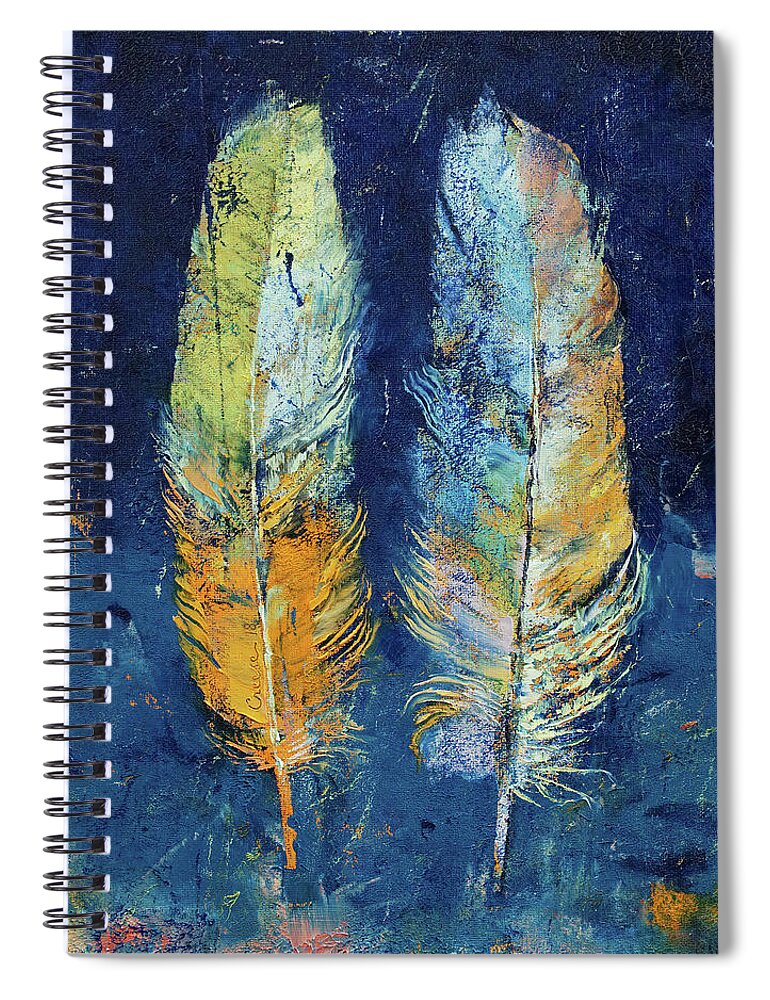 Abstract Spiral Notebook featuring the painting Feathers by Michael Creese