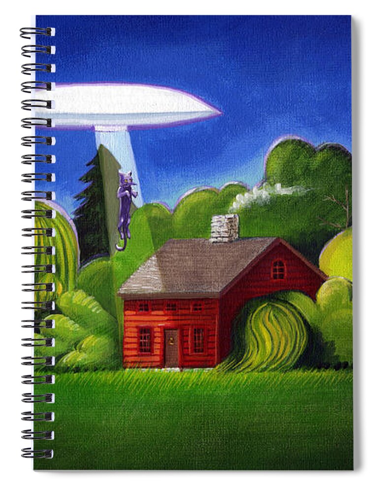 Deecken Spiral Notebook featuring the painting Feline UFO Abduction by John Deecken