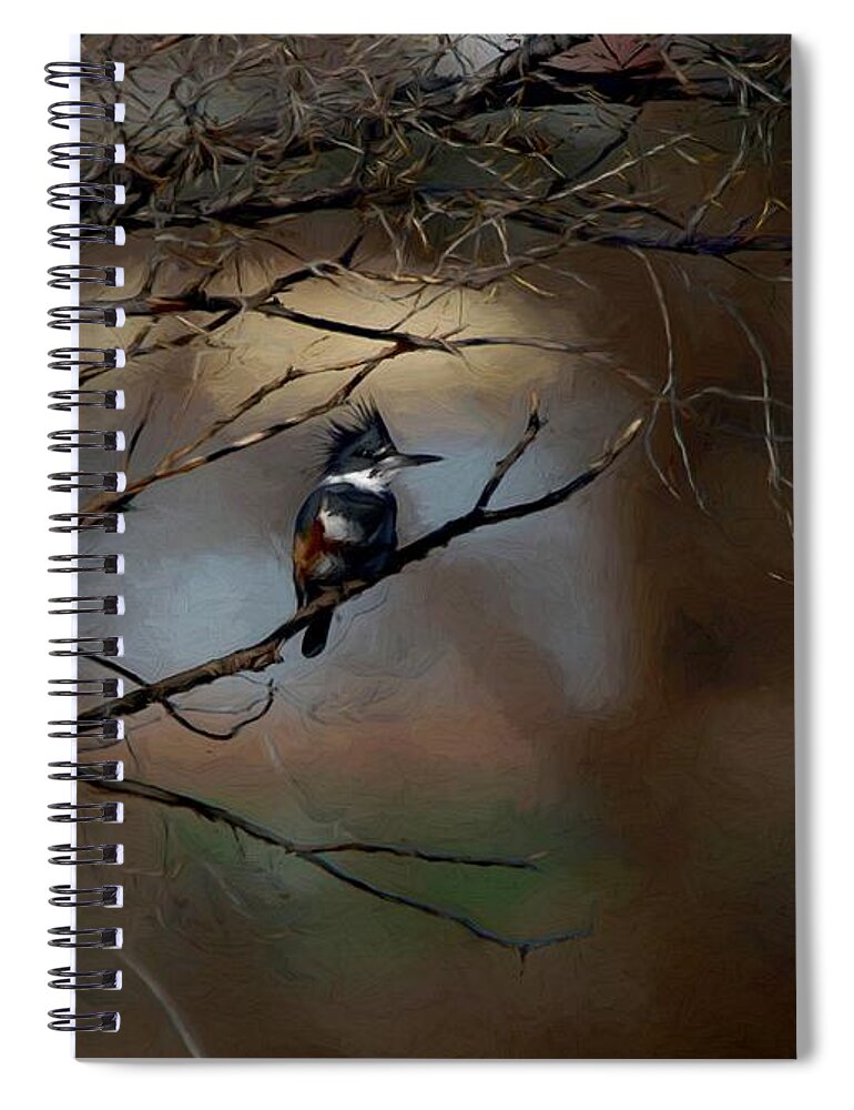Belted Kingfisher Spiral Notebook featuring the digital art Female Belted Kingfisher 3 by Ernest Echols