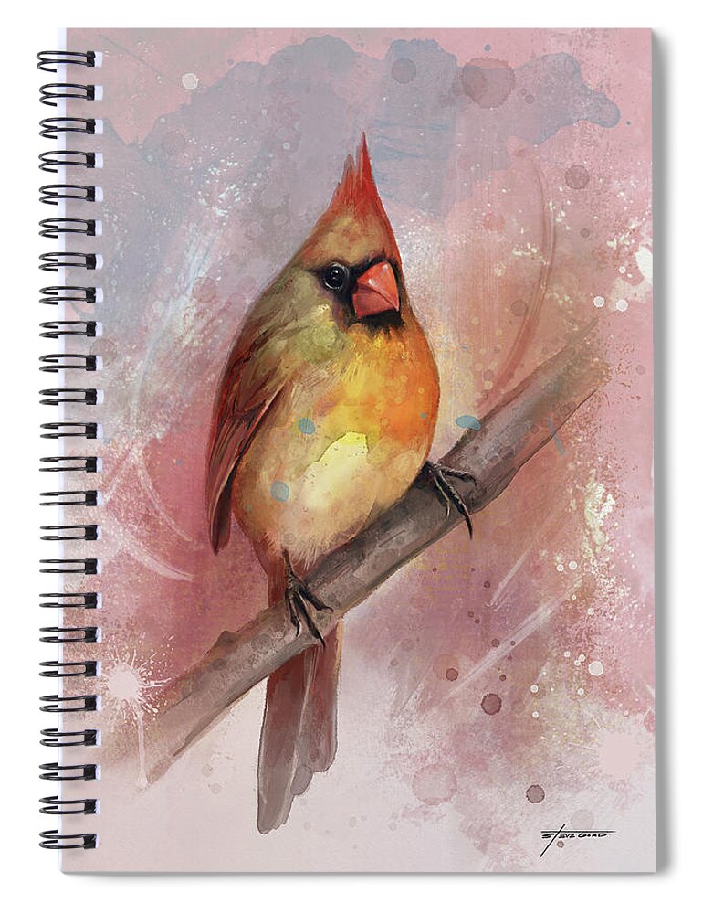 Bird Spiral Notebook featuring the digital art Female Cardinal by Steve Goad