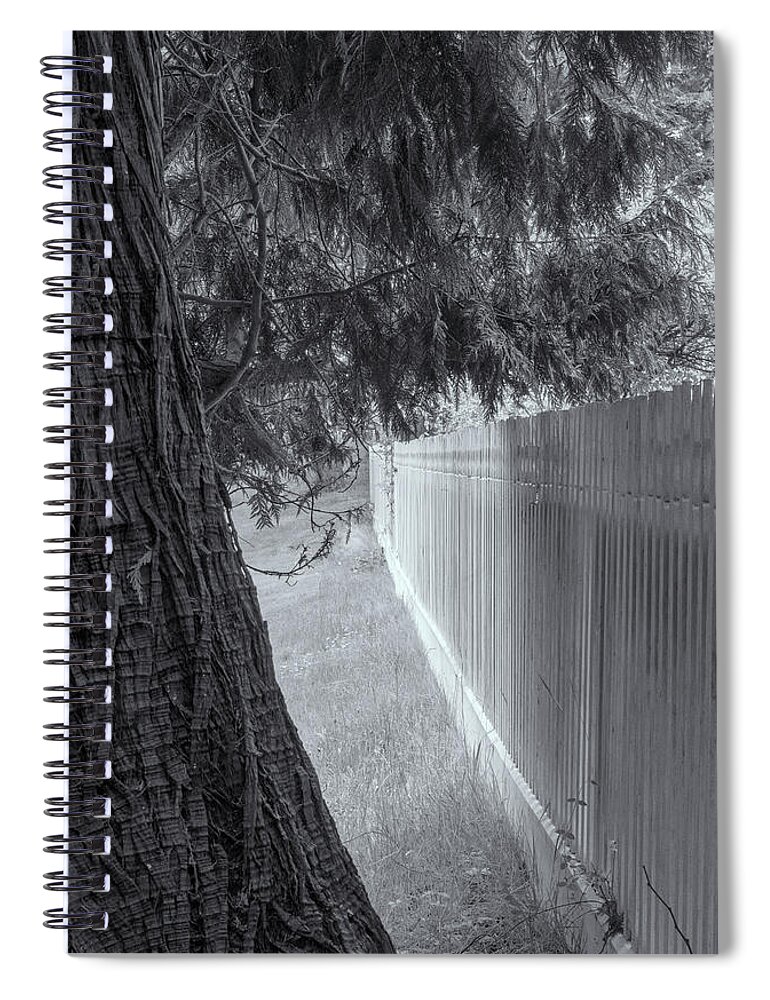 Oregon Coast Spiral Notebook featuring the photograph Fence In Black And White by Tom Singleton