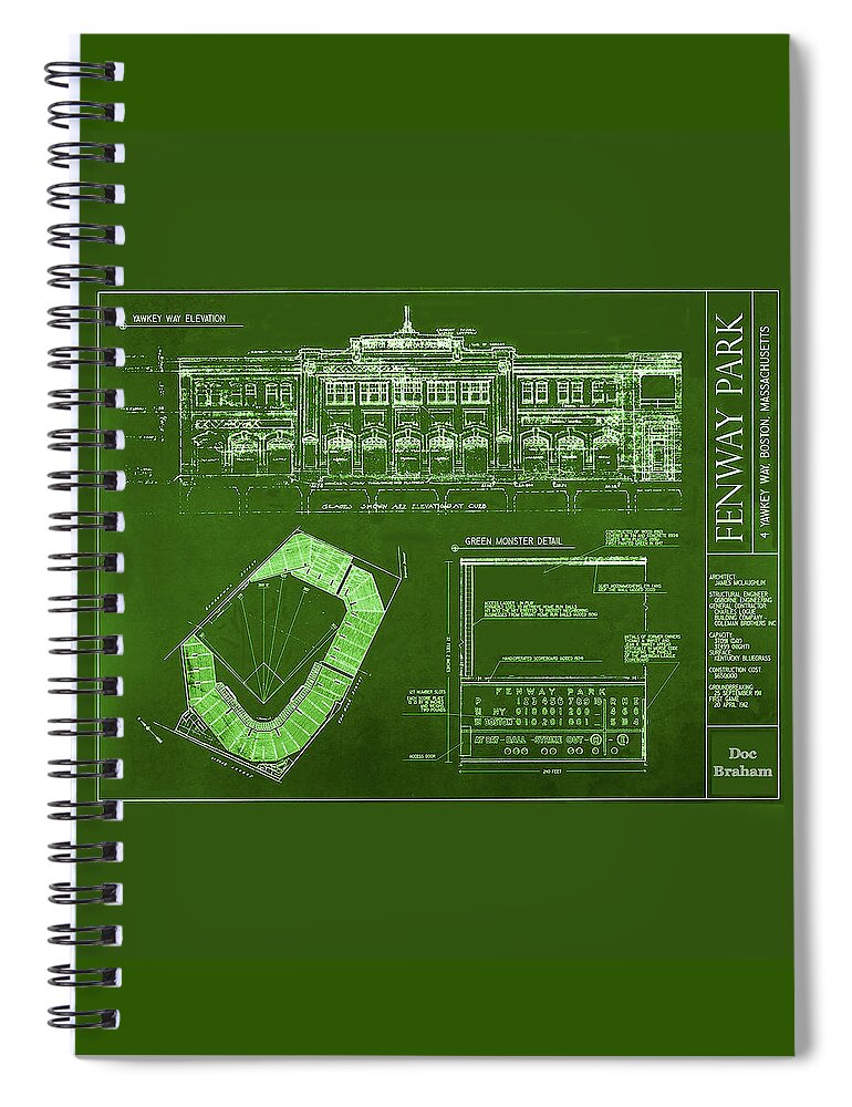 Fenway Park Spiral Notebook featuring the photograph Fenway Park Blueprints Home Of Baseball Team Boston Red Sox by Doc Braham