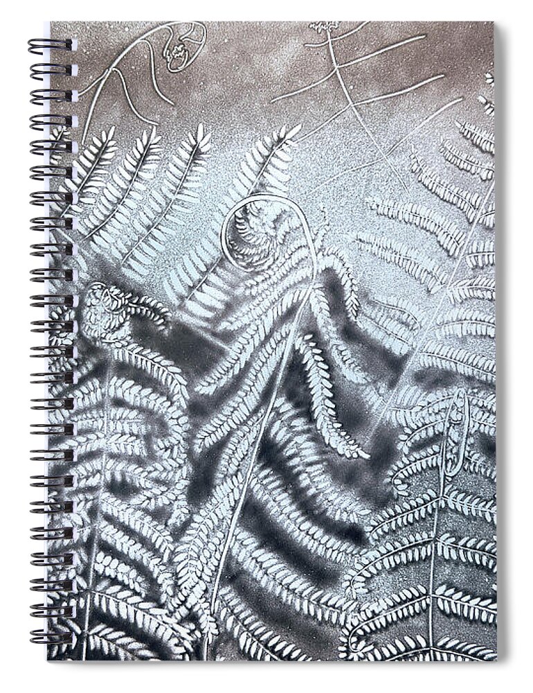 Russian Artists New Wave Spiral Notebook featuring the drawing Fern Leaves. Sand Art by Elena Vedernikova