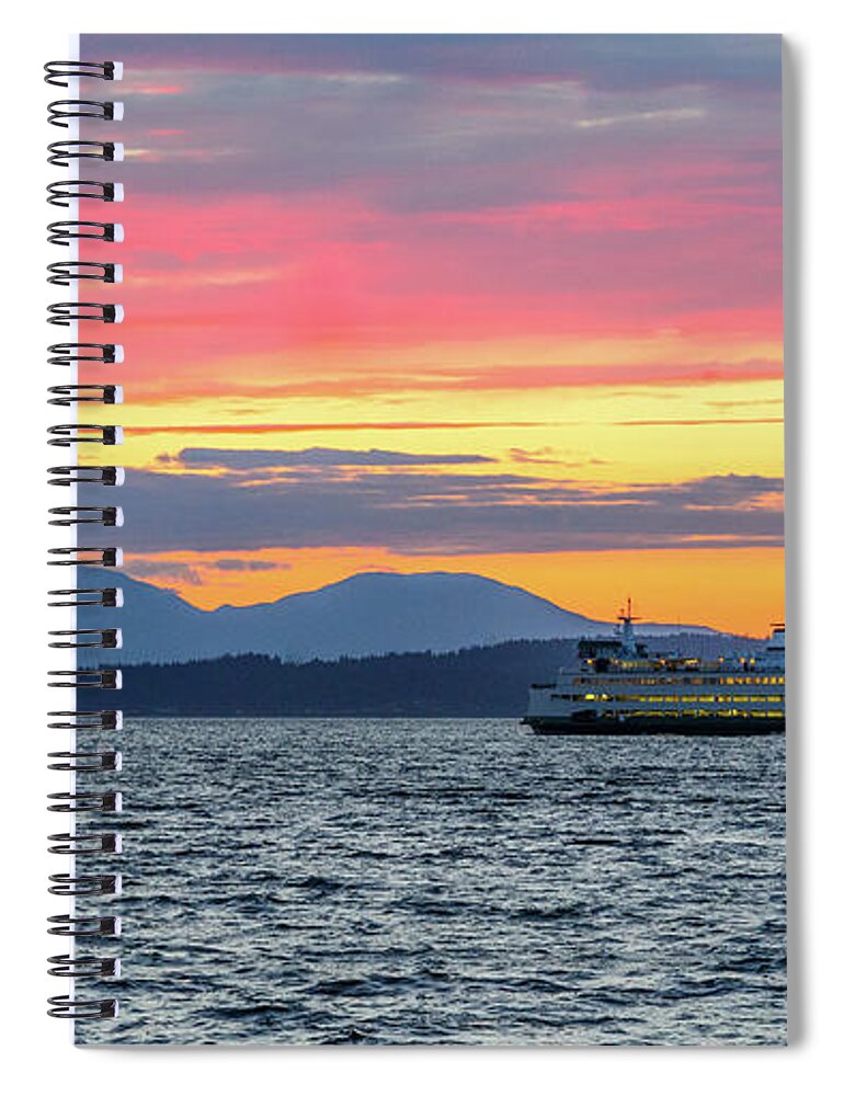Sunset Spiral Notebook featuring the digital art Ferry In Puget Sound by Michael Lee
