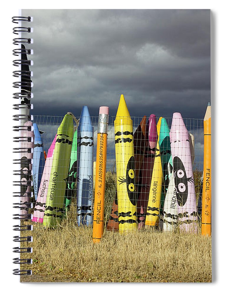 Public Art Spiral Notebook featuring the digital art Festival Of The Crayons by Becky Titus