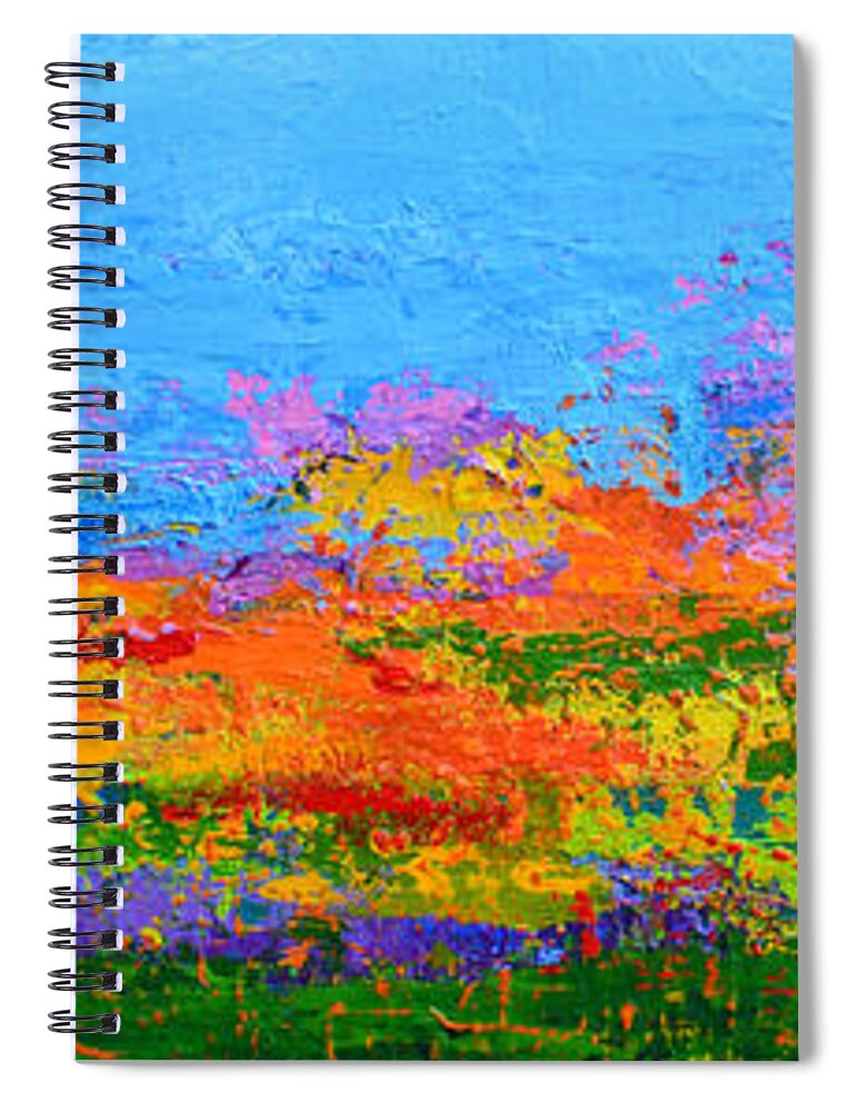 Abstract Field Of Wildflowers Spiral Notebook featuring the painting Abstract Field of WildFlowers, Modern Art Palette Knife by Patricia Awapara