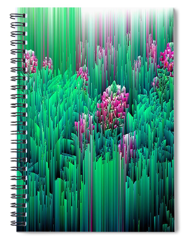 Glitch Spiral Notebook featuring the digital art Field of Glitches - Pixel Art by Jennifer Walsh