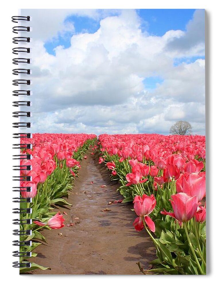 Tulip Spiral Notebook featuring the photograph Field of Pink by Brian Eberly