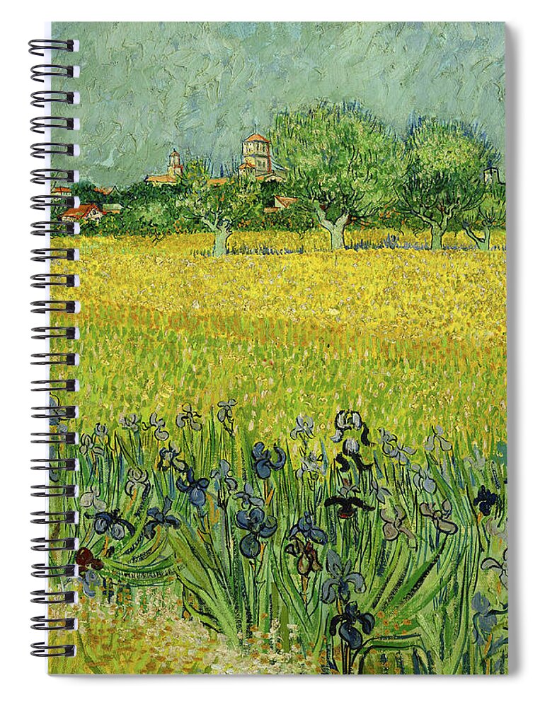 Field Spiral Notebook featuring the painting Field with flowers near Arles Van Gogh 1888 by Movie Poster Prints