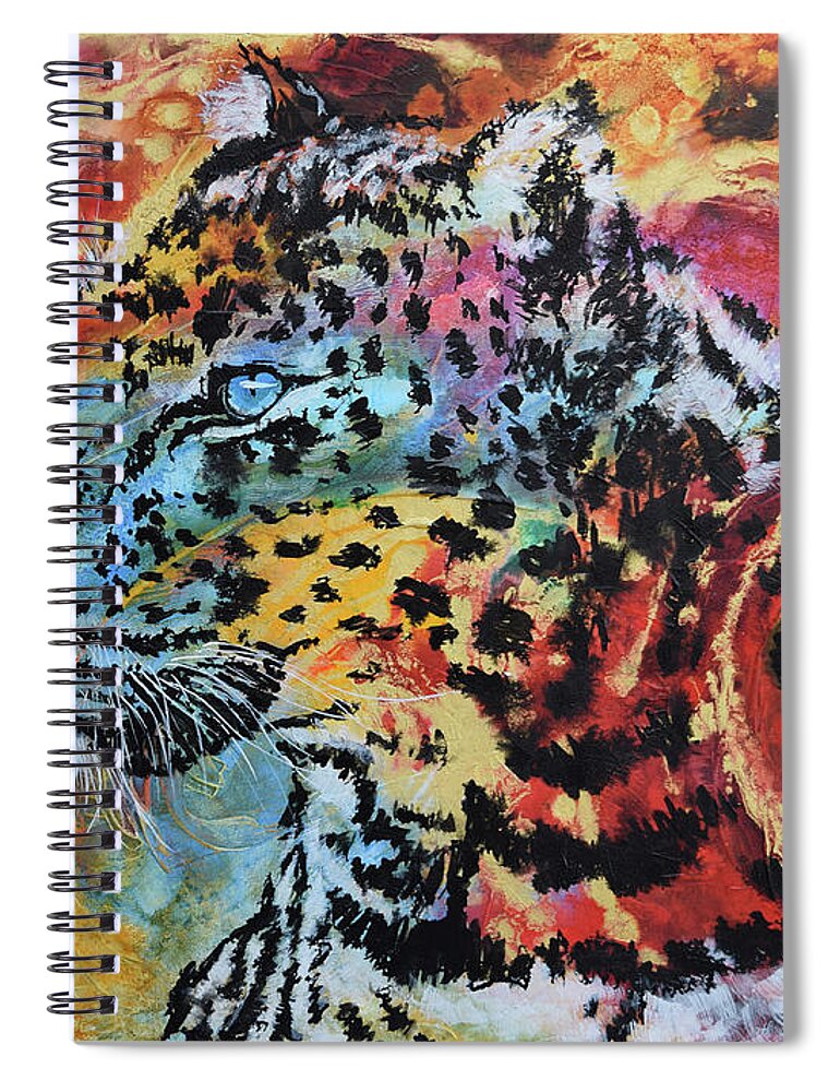 Leopard Spiral Notebook featuring the painting Fiery Gaze by Jyotika Shroff